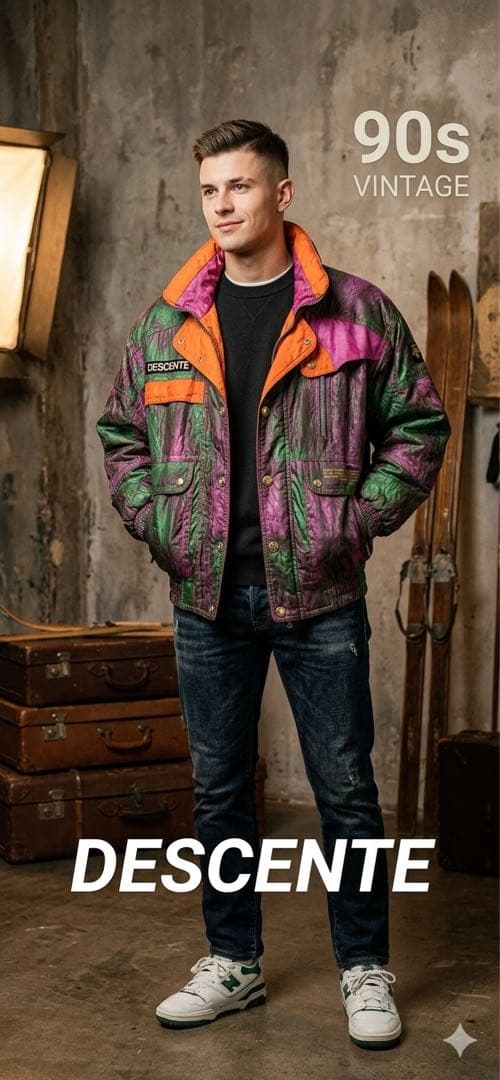 90sヴィンテージ DESCENTE マルチカラー スキーウェア　レトロ