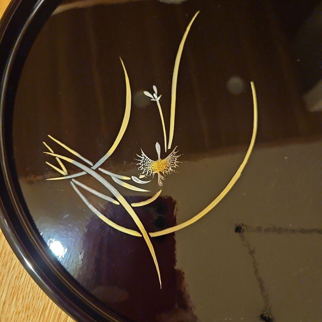 前古孝人作 輪島塗 丸盆 沈金入り 直径30cm【整理品・箱なし】