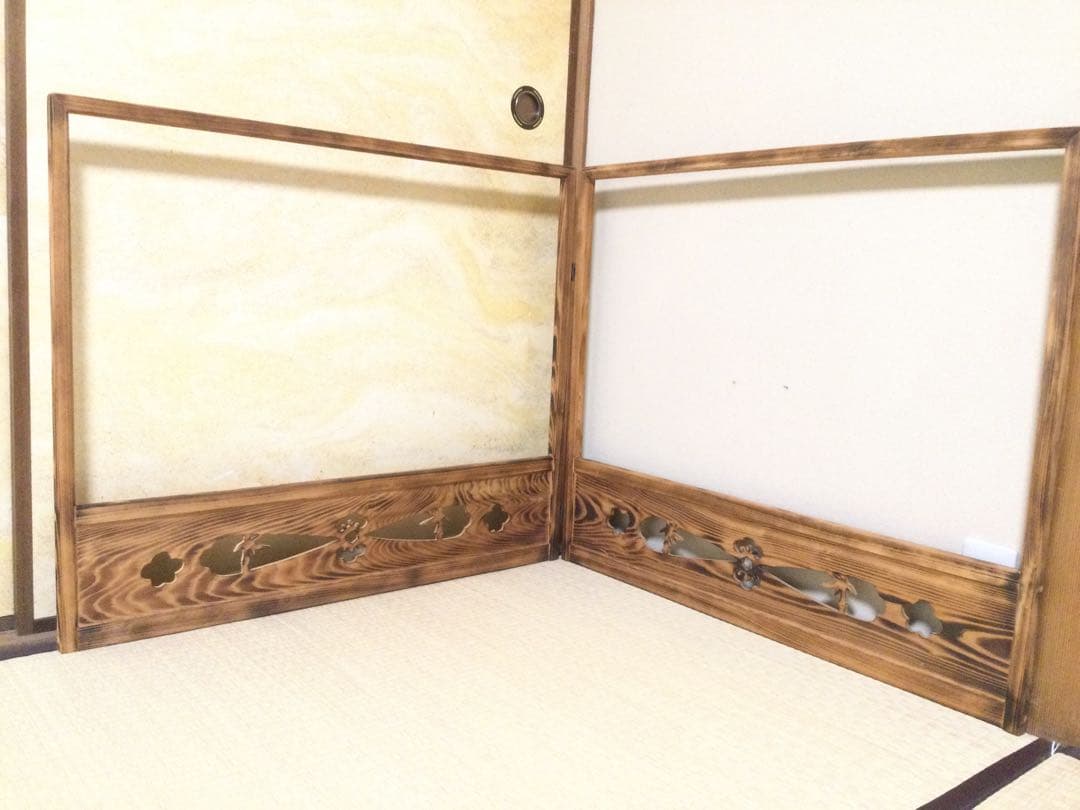 風炉先屏風 総焼杉材 透かし彫り 茶道具 間仕切り L233