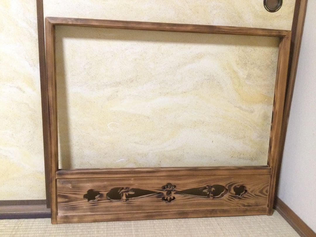 風炉先屏風 総焼杉材 透かし彫り 茶道具 間仕切り L233