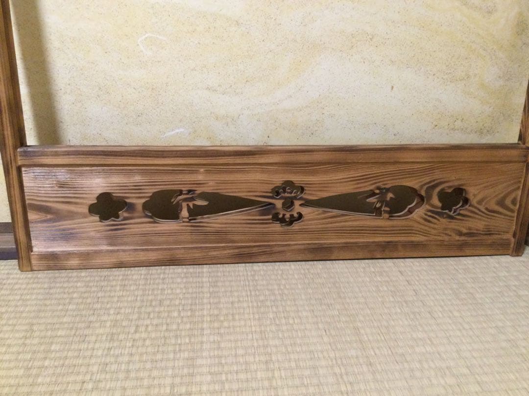 風炉先屏風 総焼杉材 透かし彫り 茶道具 間仕切り L233