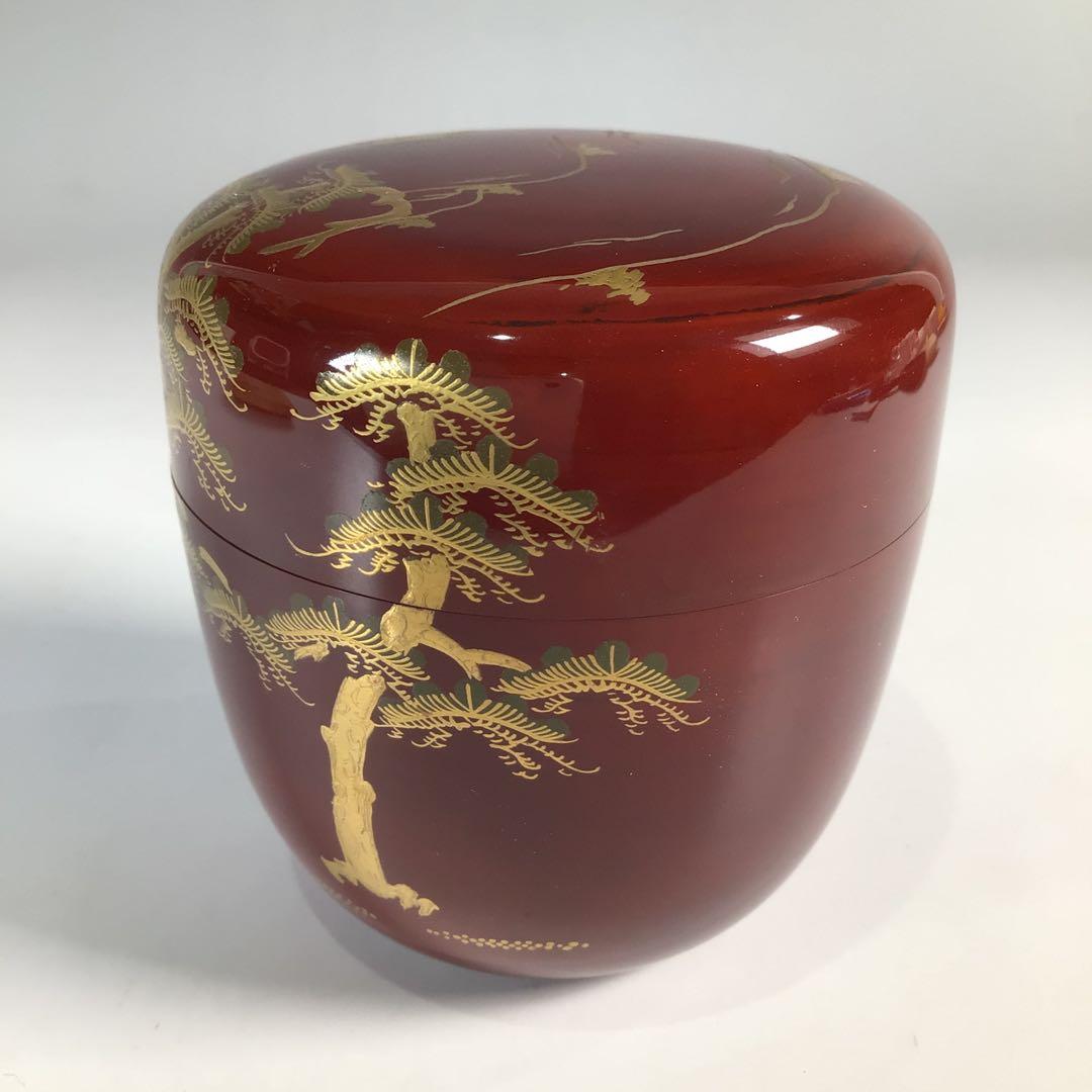 Ｎ５１９　棗　『塗師　哲山作』『溜塗』『遠山蒔絵』『中棗』　共箱　茶道具