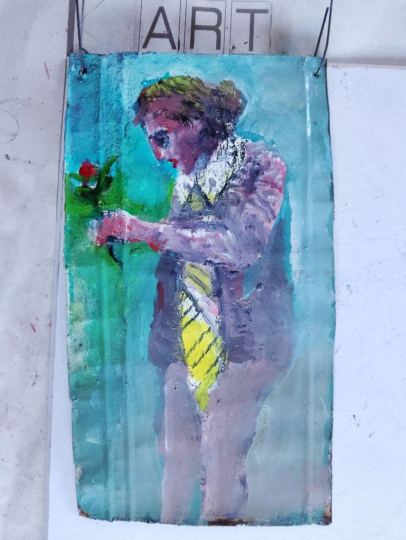 油彩画 人物と花の印象派風