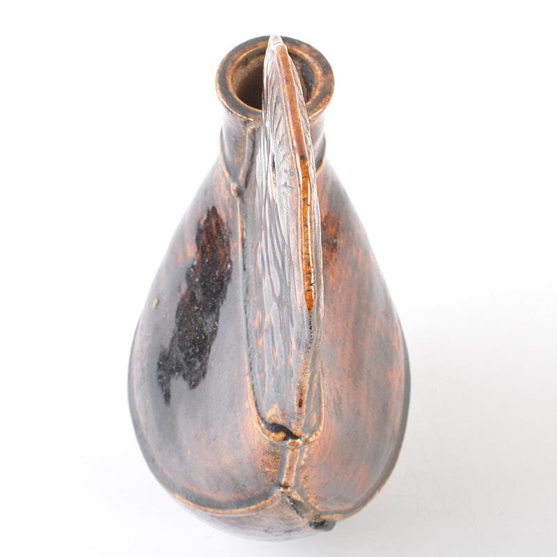 中国　飴釉　扁壷　花器　V　R6385