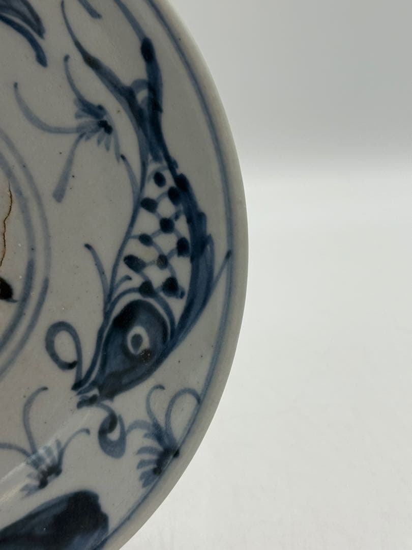 中国　新渡　清時代　染付魚紋皿　送料込み250808