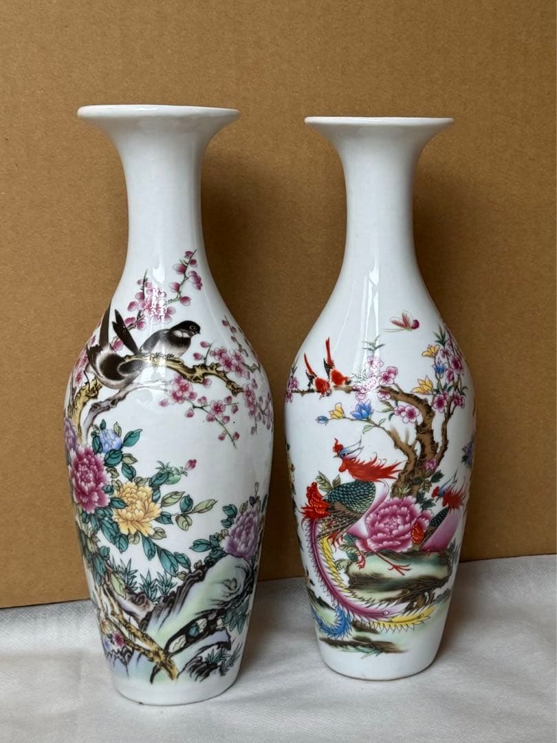 磁器 粉彩工芸 伝統的な中国のセラミック花瓶 ペア