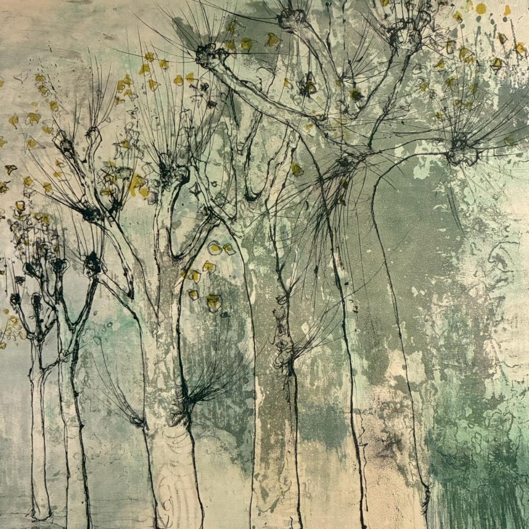 ジャン・ジャンセン「木立」樹木 リトグラフ 大作 直筆サイン入り フランス