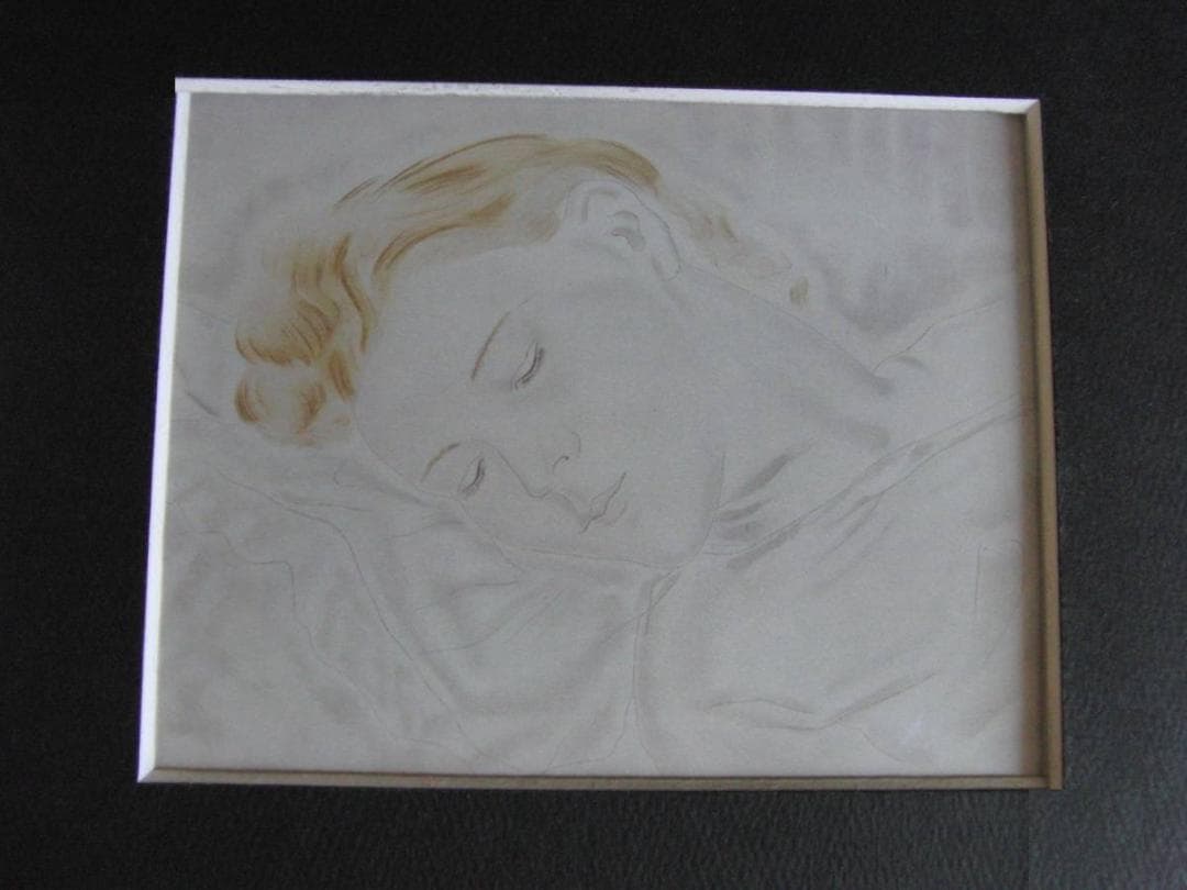 藤田嗣治、「Femme endormie」、希少画集の額装画、人気作品