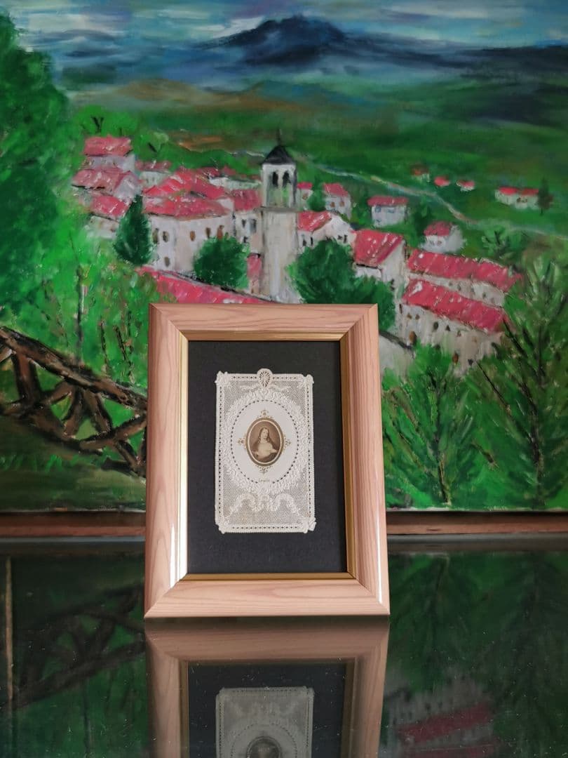 パリアンティーク キリストのレースカニヴェ フレーム額装 薔薇エンボス✟ セピア