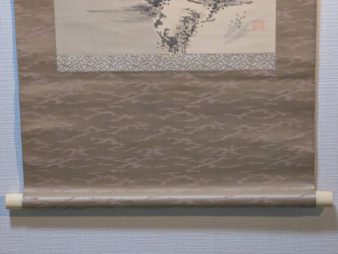 【真作】掛軸　水墨雪景山水　墨一色の冬景　南画逸品　共箱入　T107