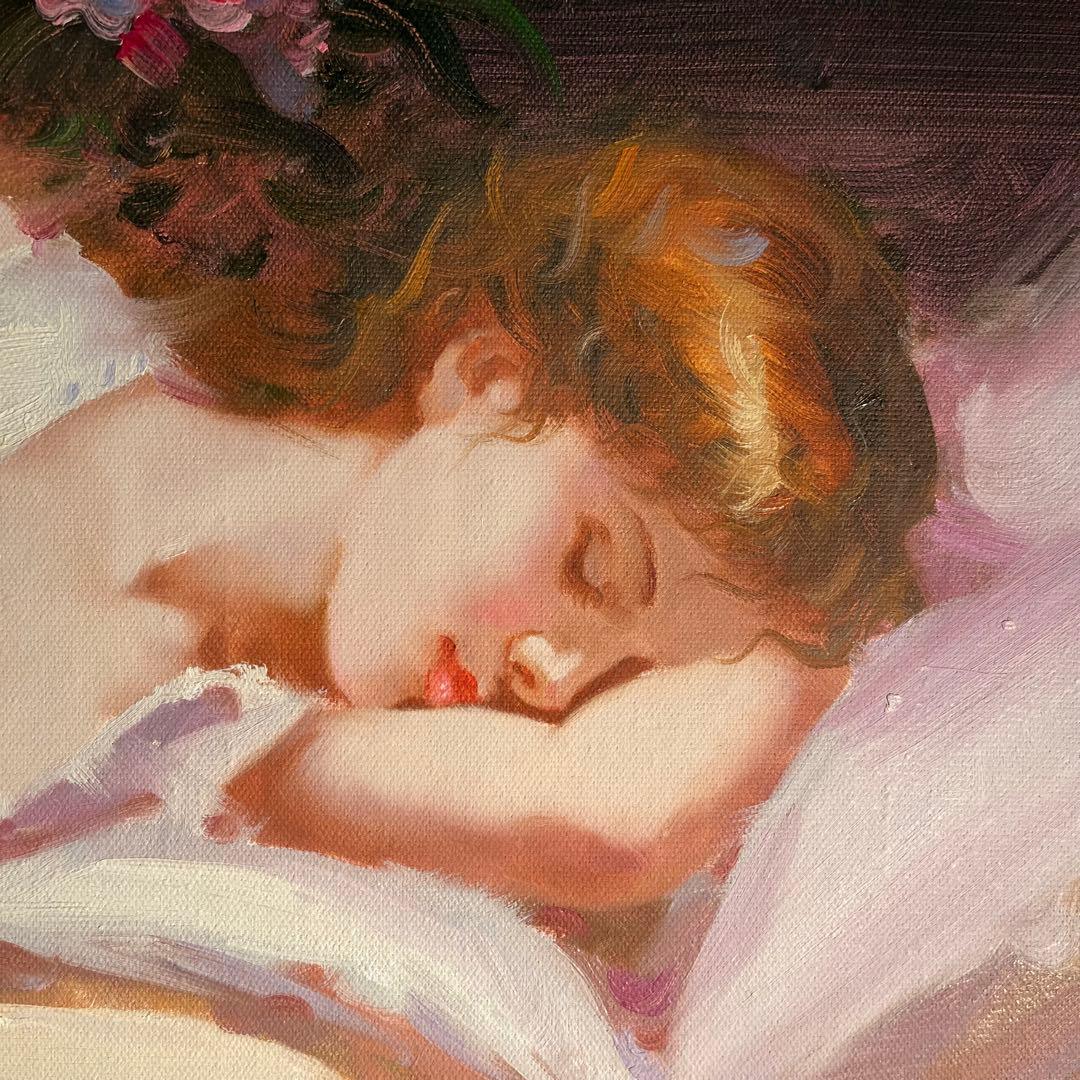 ★秀作★ 手書き油絵 美人画 眠りの中 肉筆絵画 インテリア 油彩画