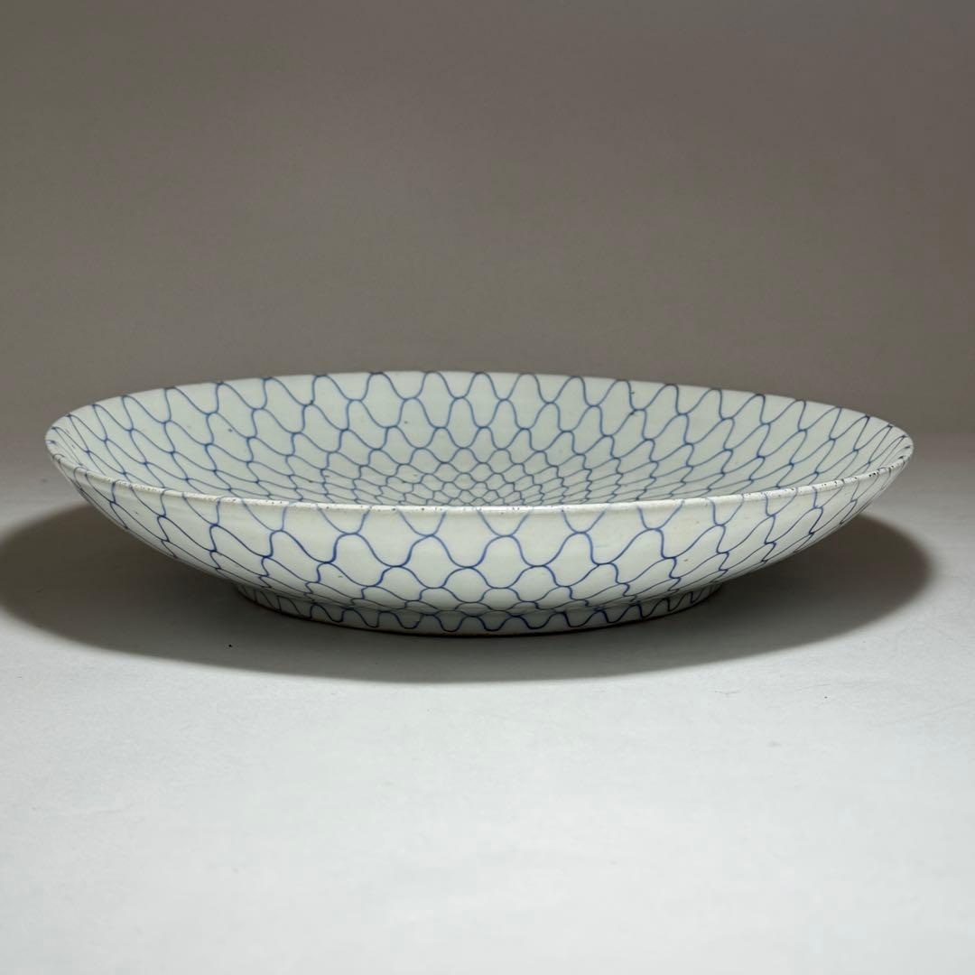 ◆名品 古伊万里 染付 網目文中皿大皿2枚組 江戸時代中期◆