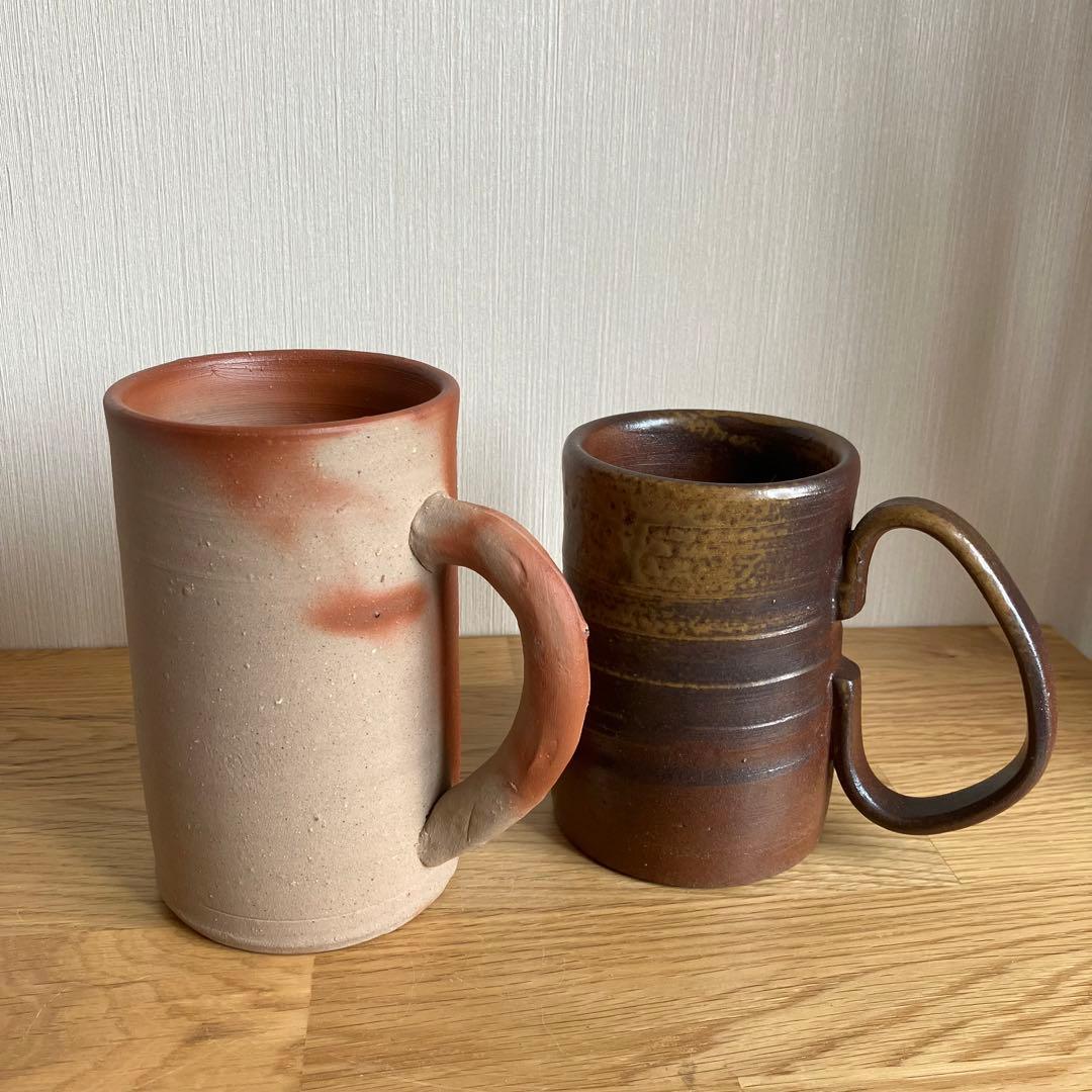 備前焼　ビアマグ　マグカップ大　2点セット