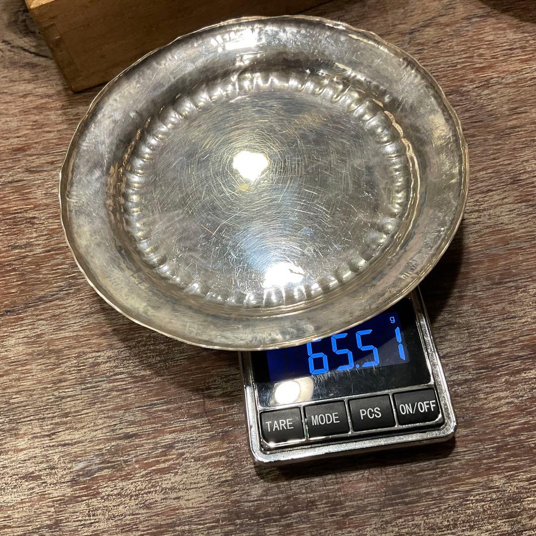 総重量325g！ 時代金工 青松堂 純銀 銘々青海盆 五客揃 共箱付き 煎茶道具