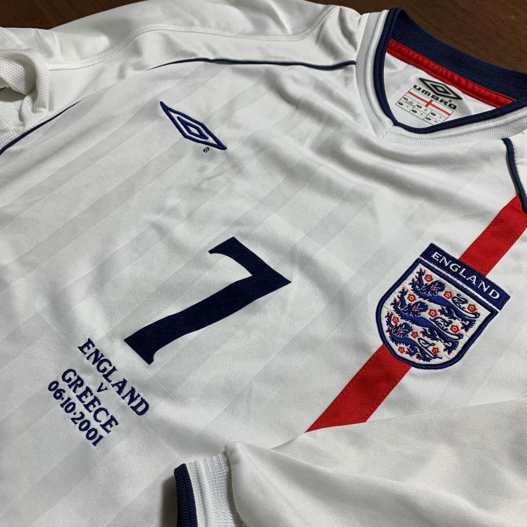 正規品 イングランド ホーム長袖 2002W杯予選ギリシャ戦 No.7 ベッカム