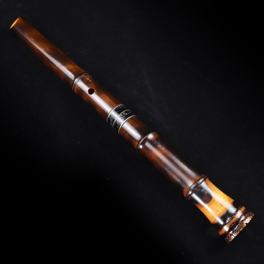 Y3273-2 琴古流 尺八 隆風銘 銀三線 螺鈿細工 全長51.5㎝ 竹製