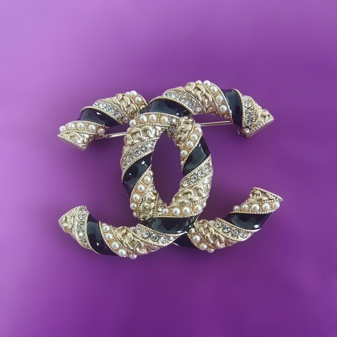 CHANELココマークブローチゴールド×ブラックパール 美品