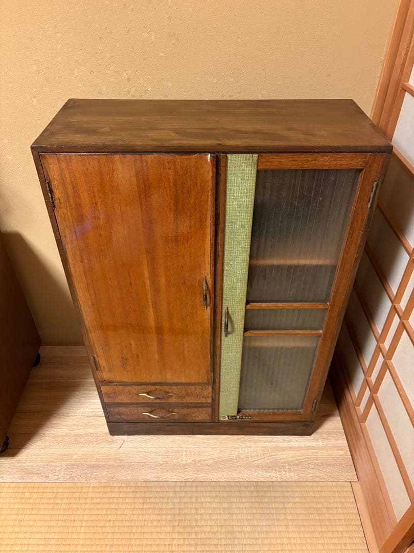 昭和レトロ　書棚　ガラス　キャビネット