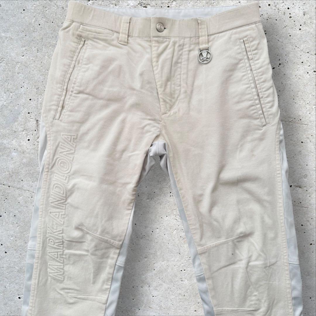 マークアンドロナ　パンツ　迷彩　コーデュロイ　白　総柄　S相当　コットン素材