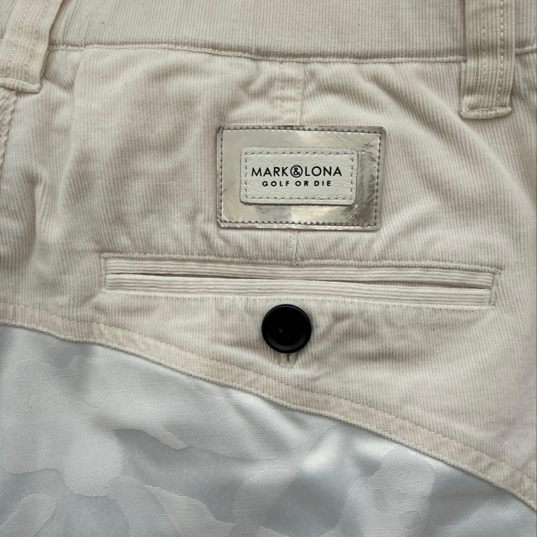 マークアンドロナ　パンツ　迷彩　コーデュロイ　白　総柄　S相当　コットン素材