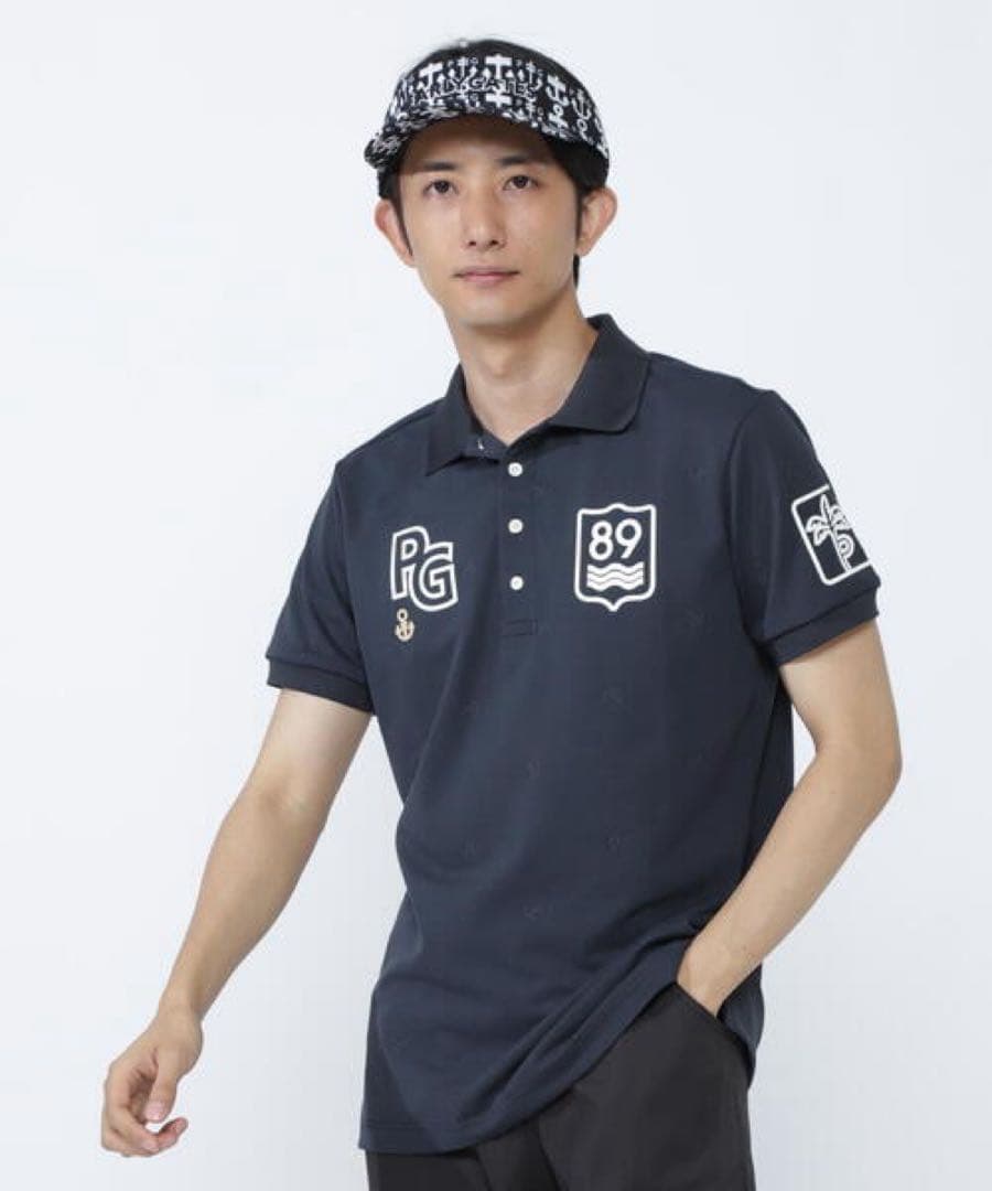 【PEARLY GATES】ストレッチカノコアンカージャガード半袖ポロシャツ