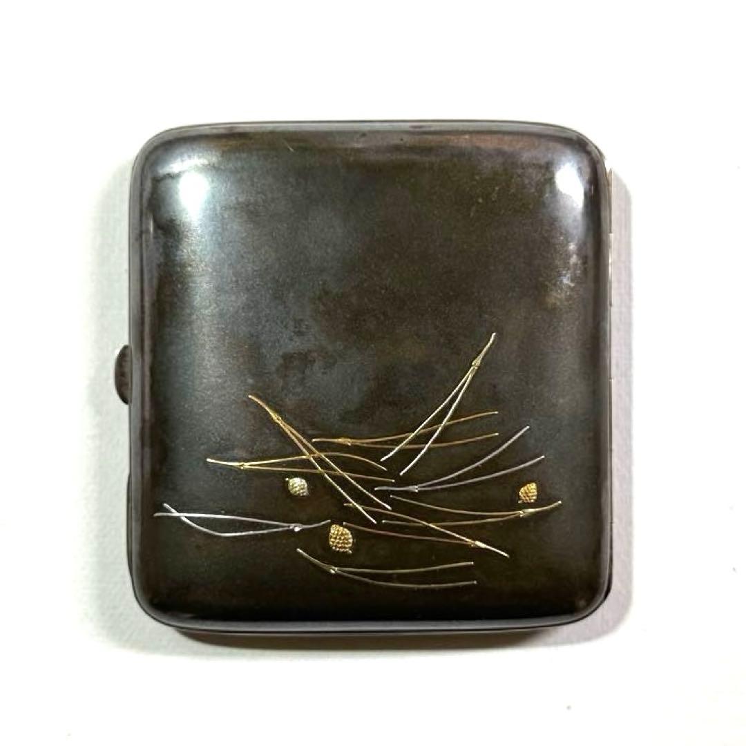 四分一、純金、松葉造嵌シガレットケース