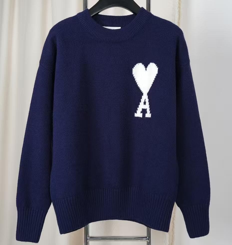 ami ネイビー セーター ハート刺繍 L