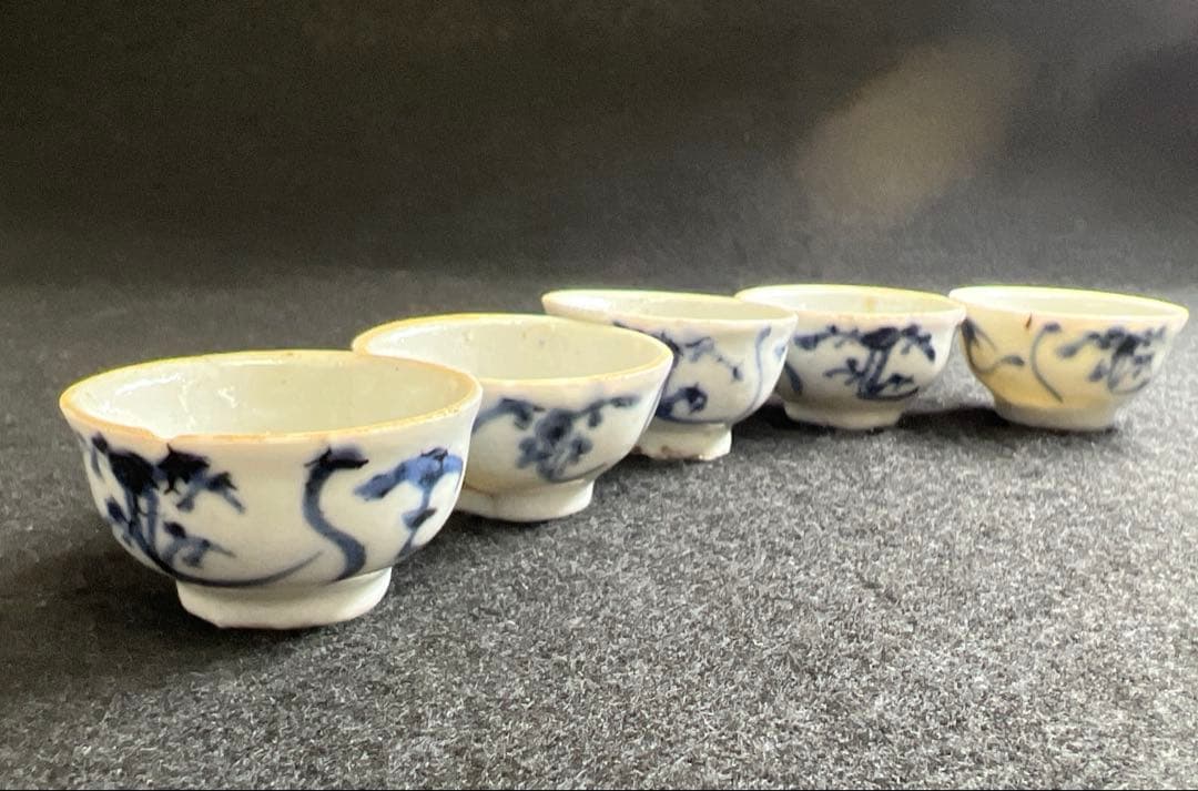 中国明時代　古染付煎茶碗5客　口径約4.3㎝　東Y7-1212☆2Fタサチ