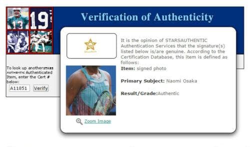 直筆サイン入り写真 大坂なおみ WTA /フレームなし/SA鑑定済