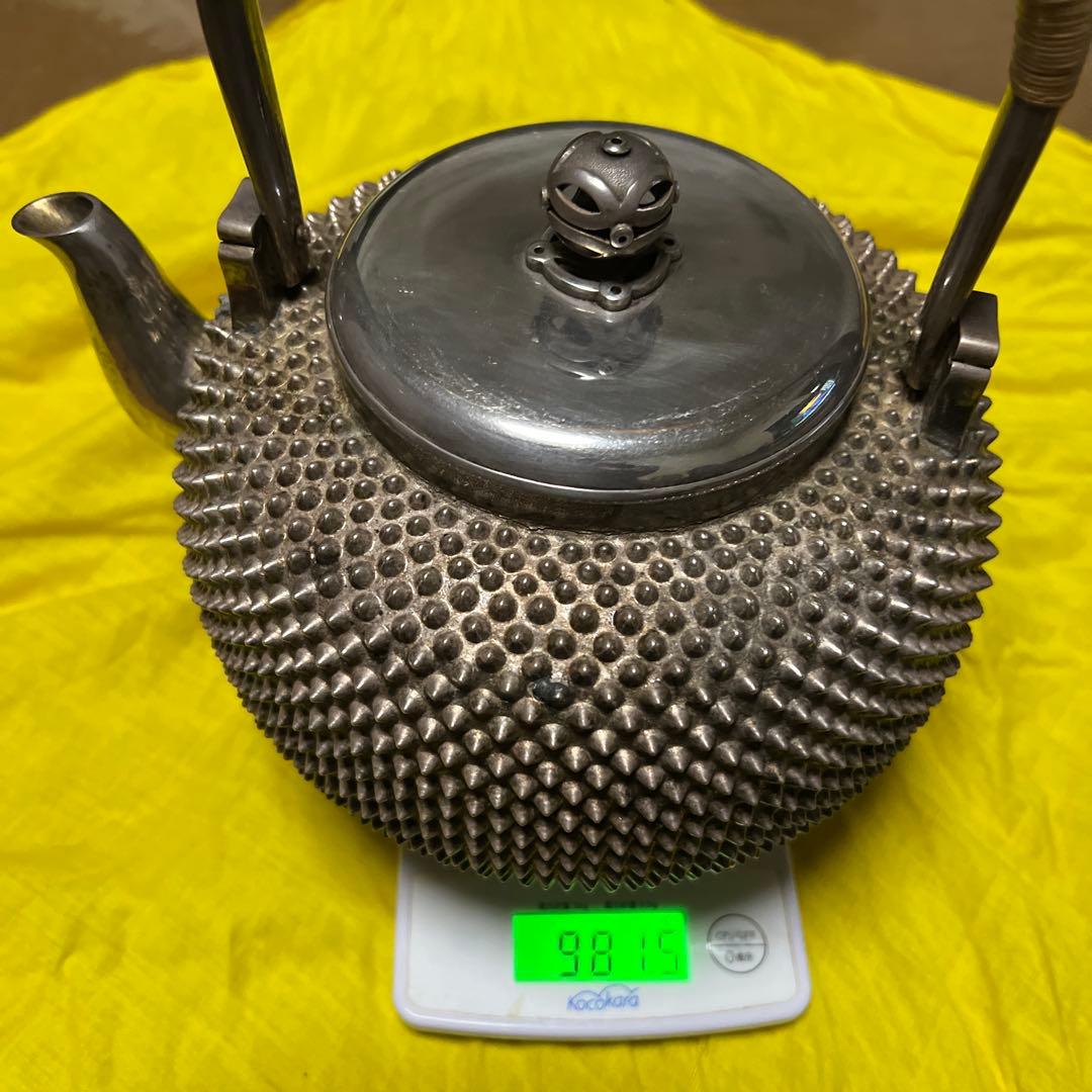 銀瓶トゲ茶釜 981g 純銀　 松栄堂造