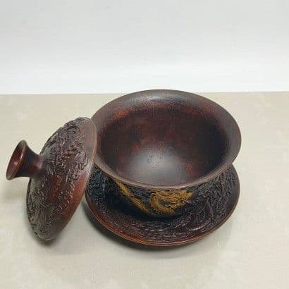 銅器 中国茶器 龍鳳呈祥銅鎏金三才蓋碗 茶碗 カップ 工芸品 置物