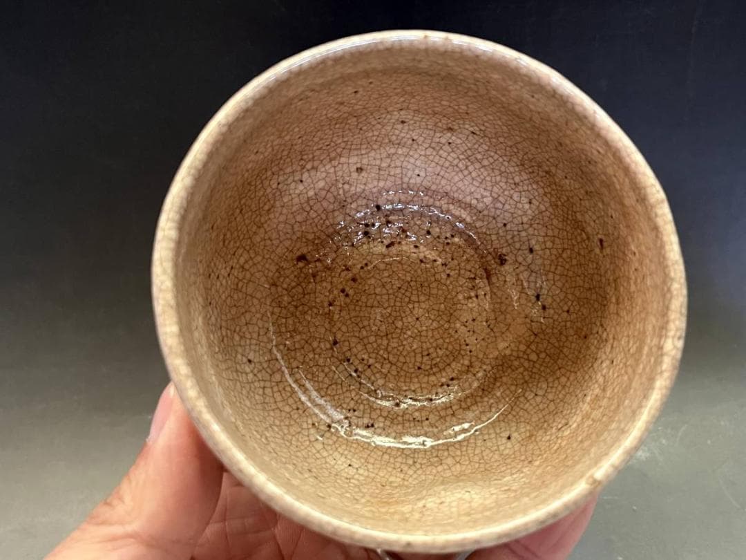 茶碗■古萩貫入碗 割り高台（江戸期）古いお茶道具 えくぼ 時代物 骨董品 希少■