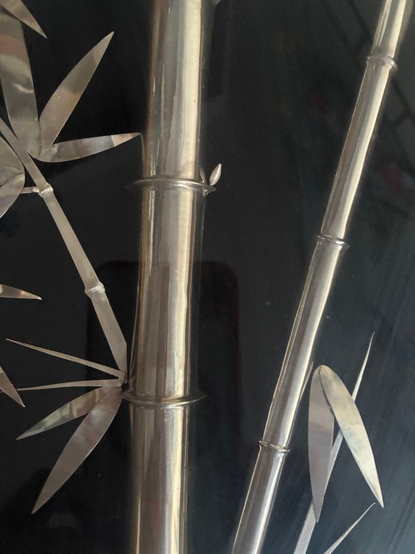 嘉山 作　純銀製 竹モチーフ図（額装）