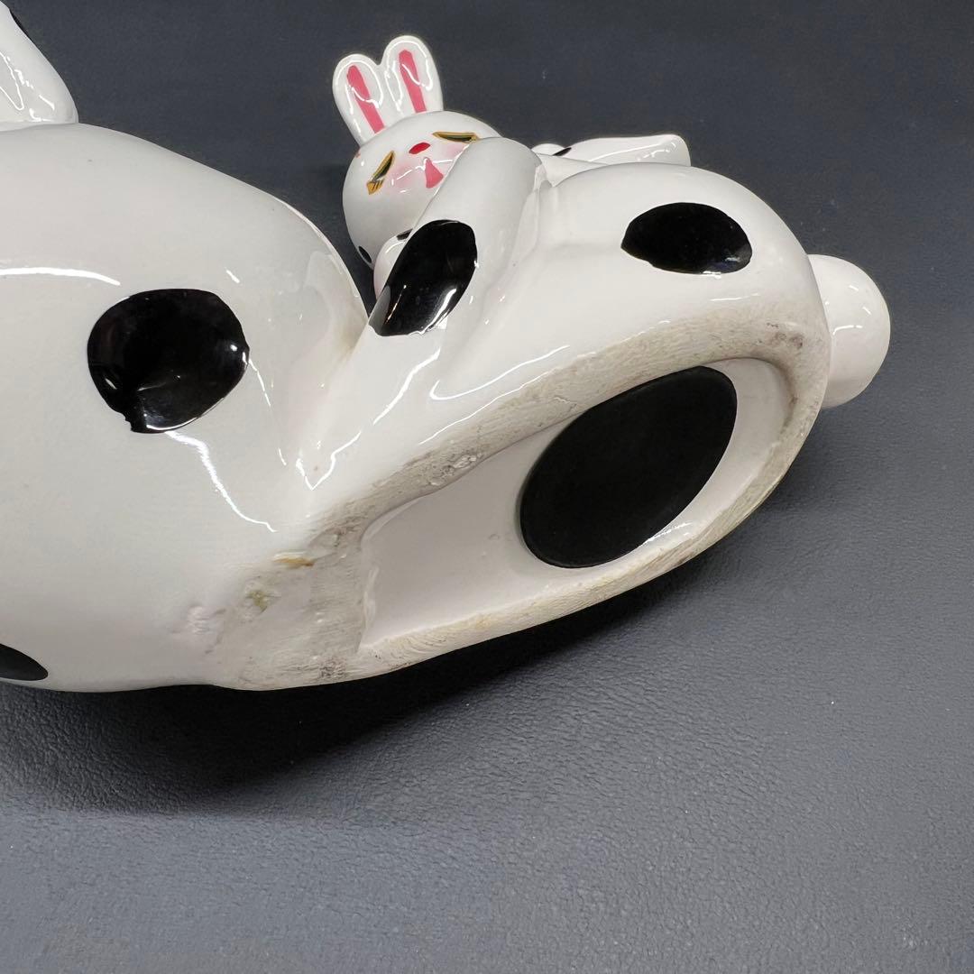B2【used】内藤ルネ　うさぎの親子　陶器　置き物　昭和レトロ　貯金箱
