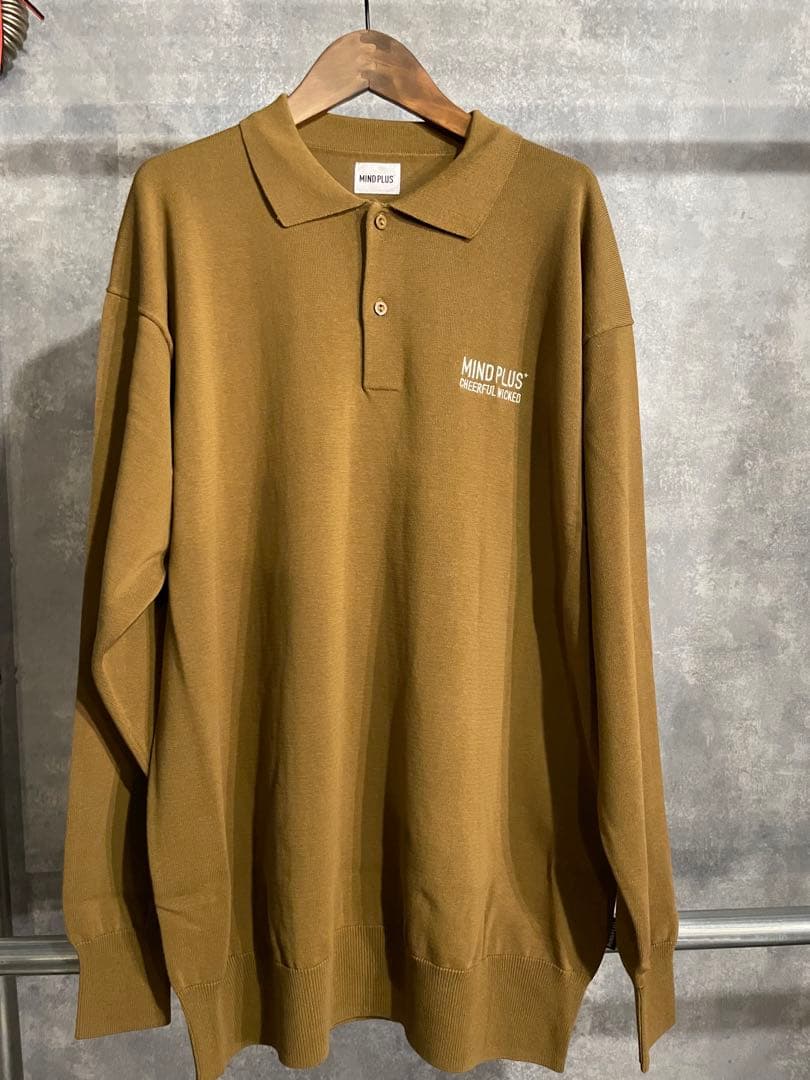 MIND PLUS カーキ 長袖ポロシャツ　Lサイズ