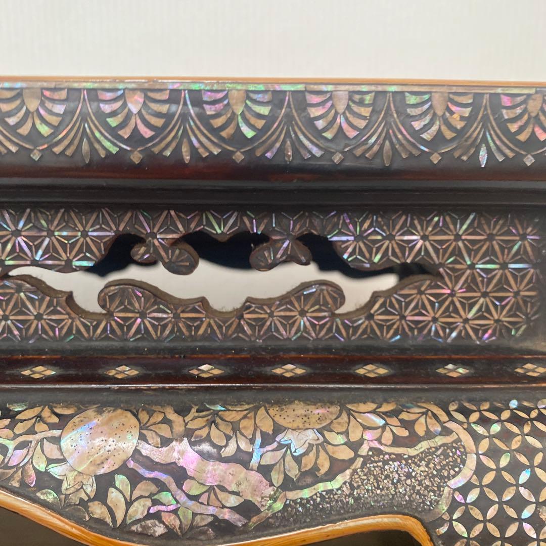 木製　総貝模様　台　木箱入り