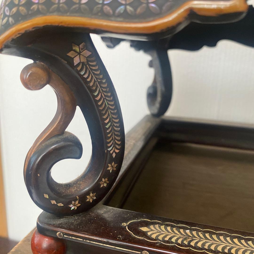 木製　総貝模様　台　木箱入り