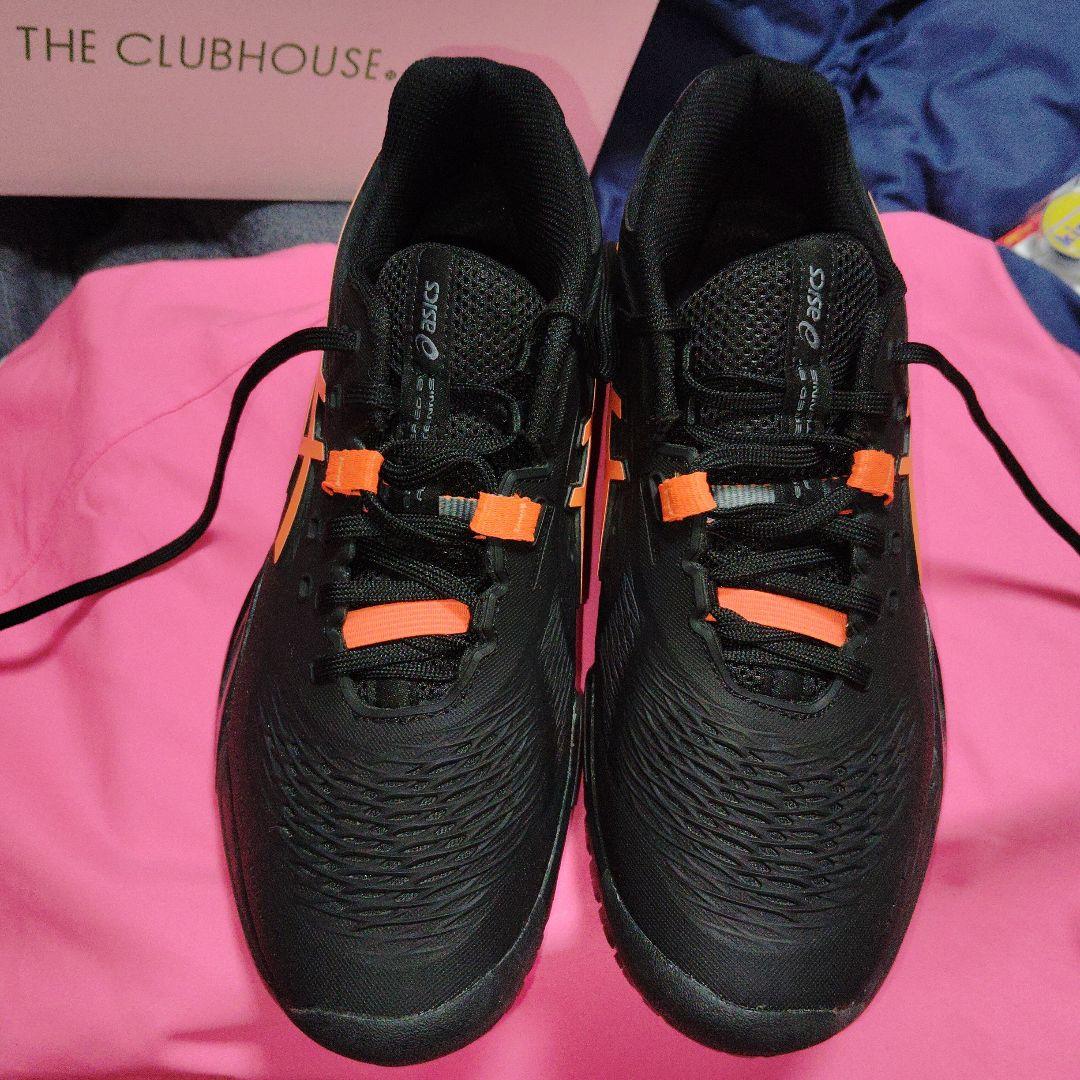 着用1回ASICS ゲルレゾリューションX25.5 2E ブラック/オレンジ