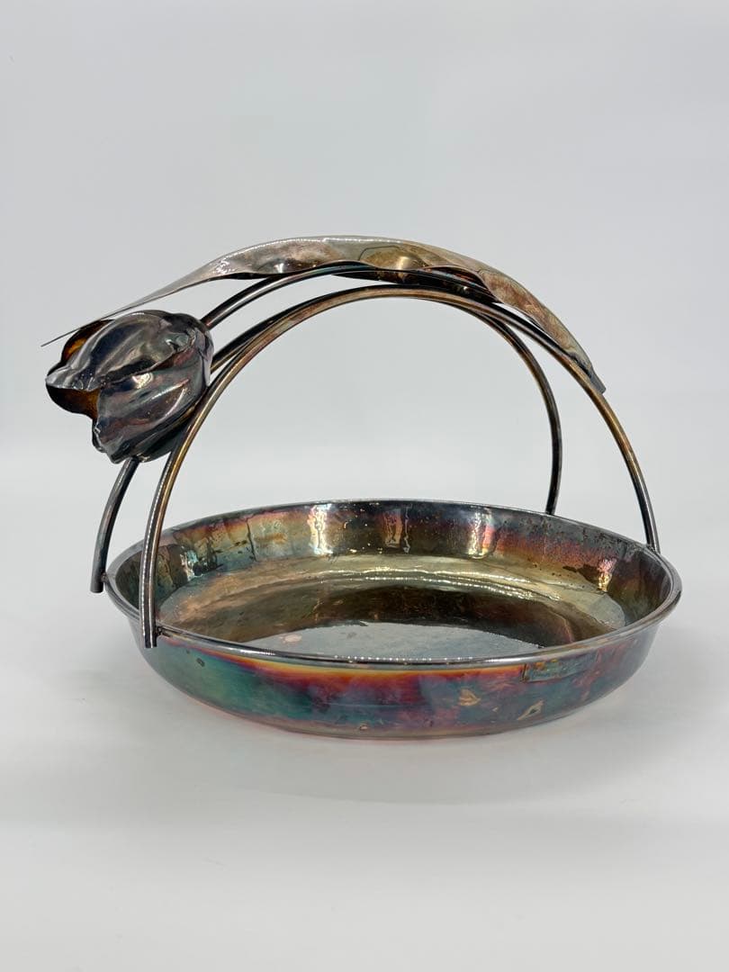 金属製　花モチーフハンドル付きトレー