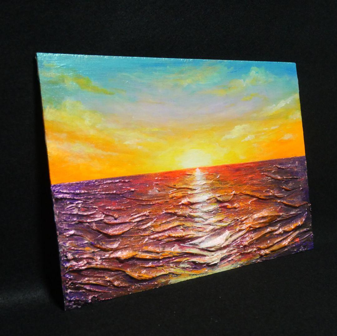 油絵 油彩 油彩画 絵 絵画 【朝日に輝く海】
