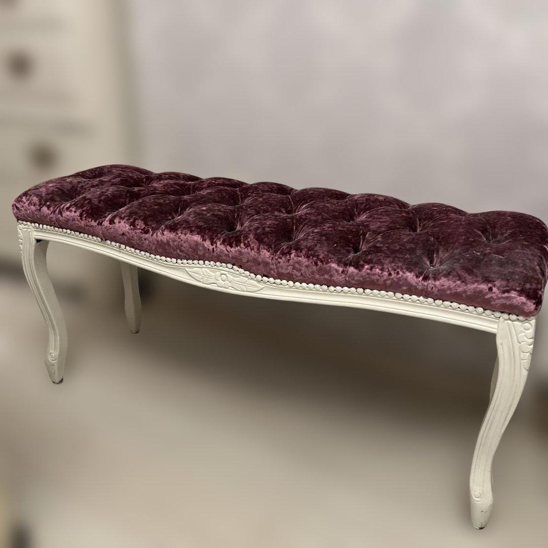 アンティーク　ベルベット　ベンチ　紫　スツール　長椅子