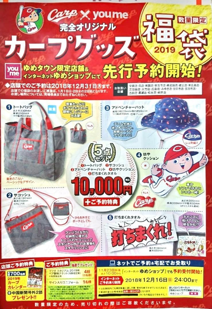 Carp オリジナルグッズセット 2019 福袋　広島東洋カープ　広島カープ