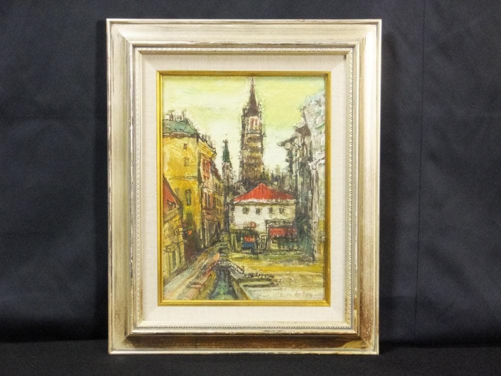 三觜正之　直筆サイン『ベニス風景』油彩 1971年 4号 0313E