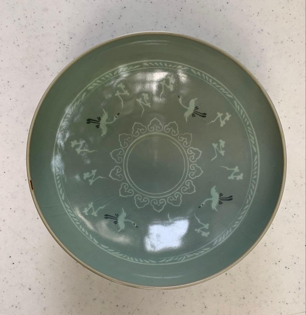 希少　三和高麗焼　青磁　象嵌雲鶴文　鉢　菓子鉢　戦前