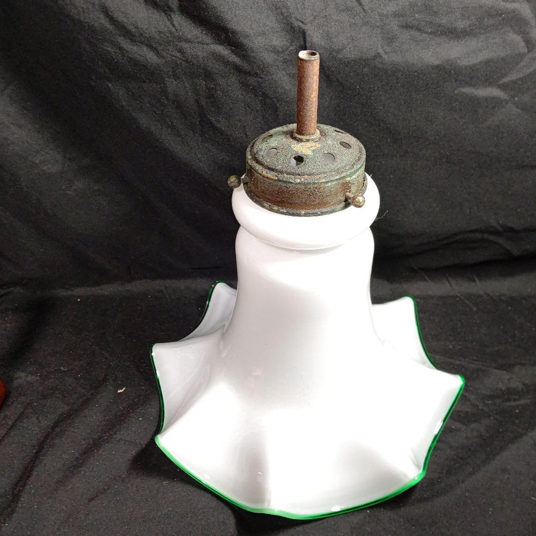 昭和レトロ 乳白と緑のガラスランプシェード 約33cm