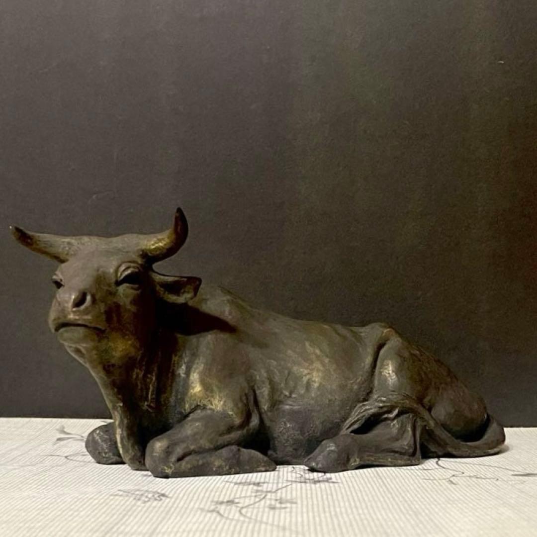 アンティーク　古銅製　牛の置物
