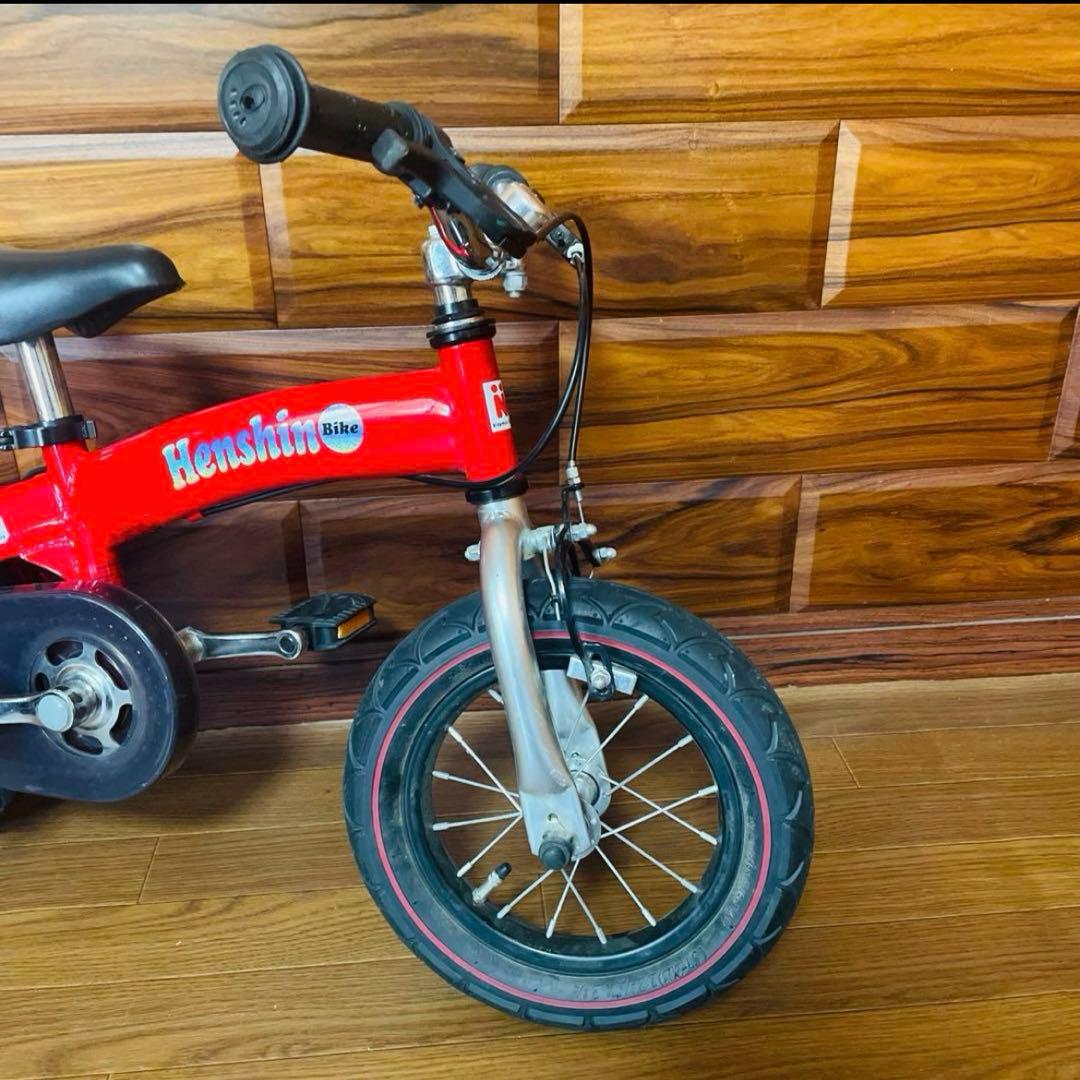 未使用付属品付き へんしんバイク 12インチ レッド バランスバイク 補助輪 赤