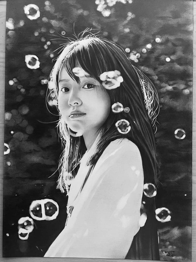 No.35 女性 鉛筆画 手書きイラストA3サイズ