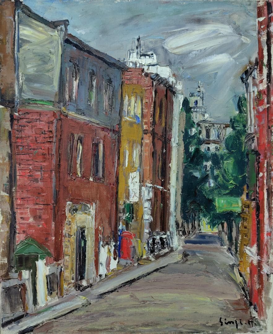 「丸の内路地」'61 F12 絵画 油彩画 油絵 風景画 アート