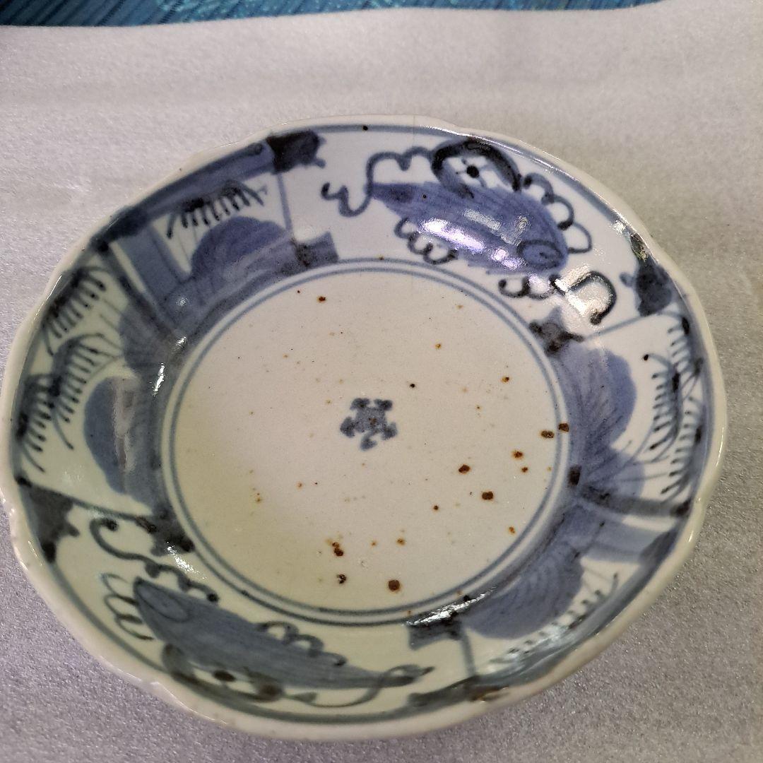 呉須　初期伊万里　食らわんか膳皿　呉須染付　五弁花　角福